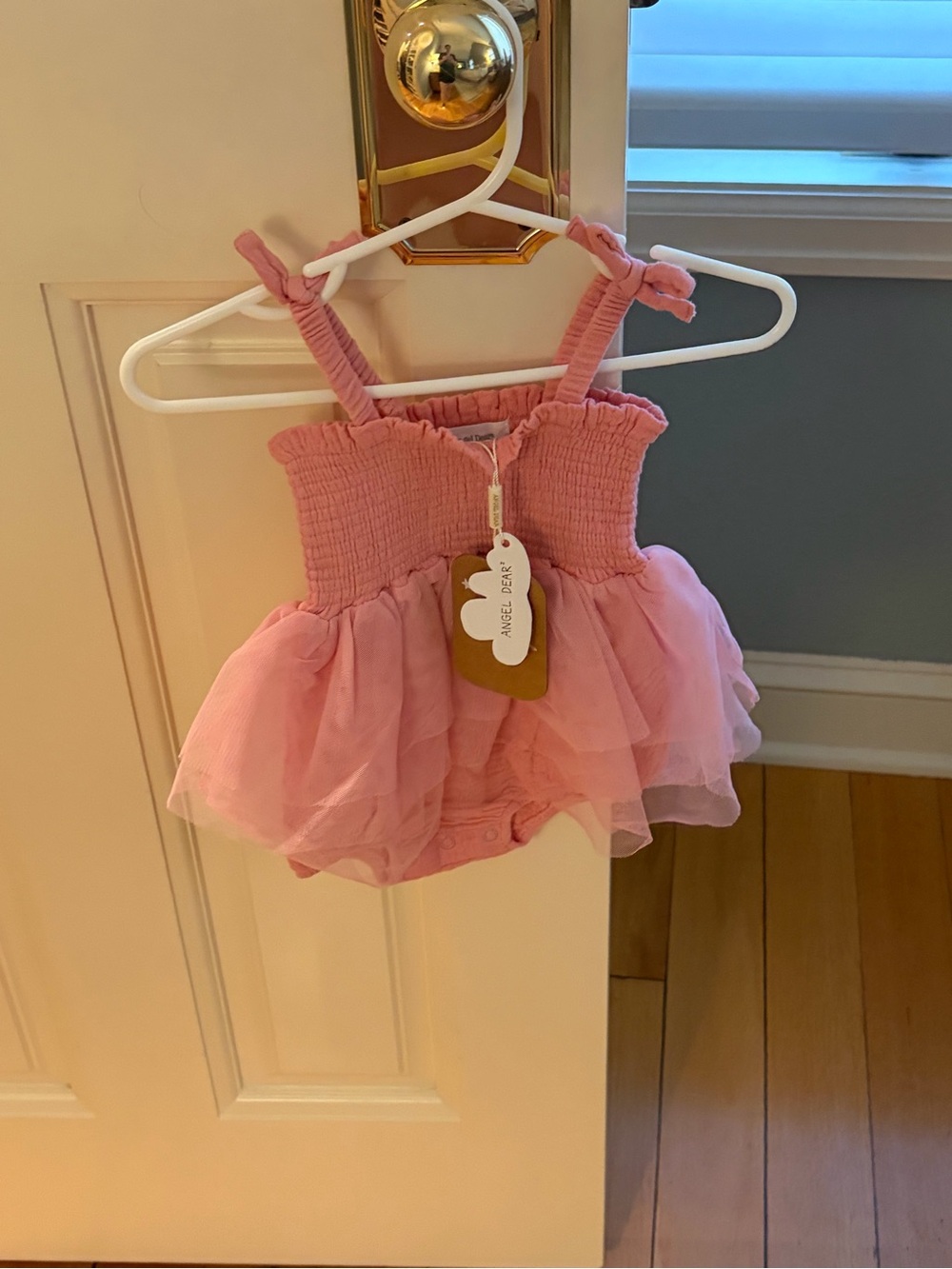 NWT Angel Dear Organic Cotton Muslin & Tulle Pink Smocked Skirted Sunsuit